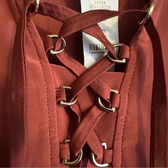 White House Black Market Rust Lace Up Tank Size XXS NWT $55 V Neck - Picture 4 of 9